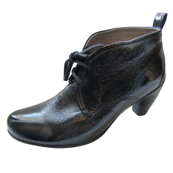 Ecco Shoes - Ecco Black Crinkled Leather Heeled Boots 7.5